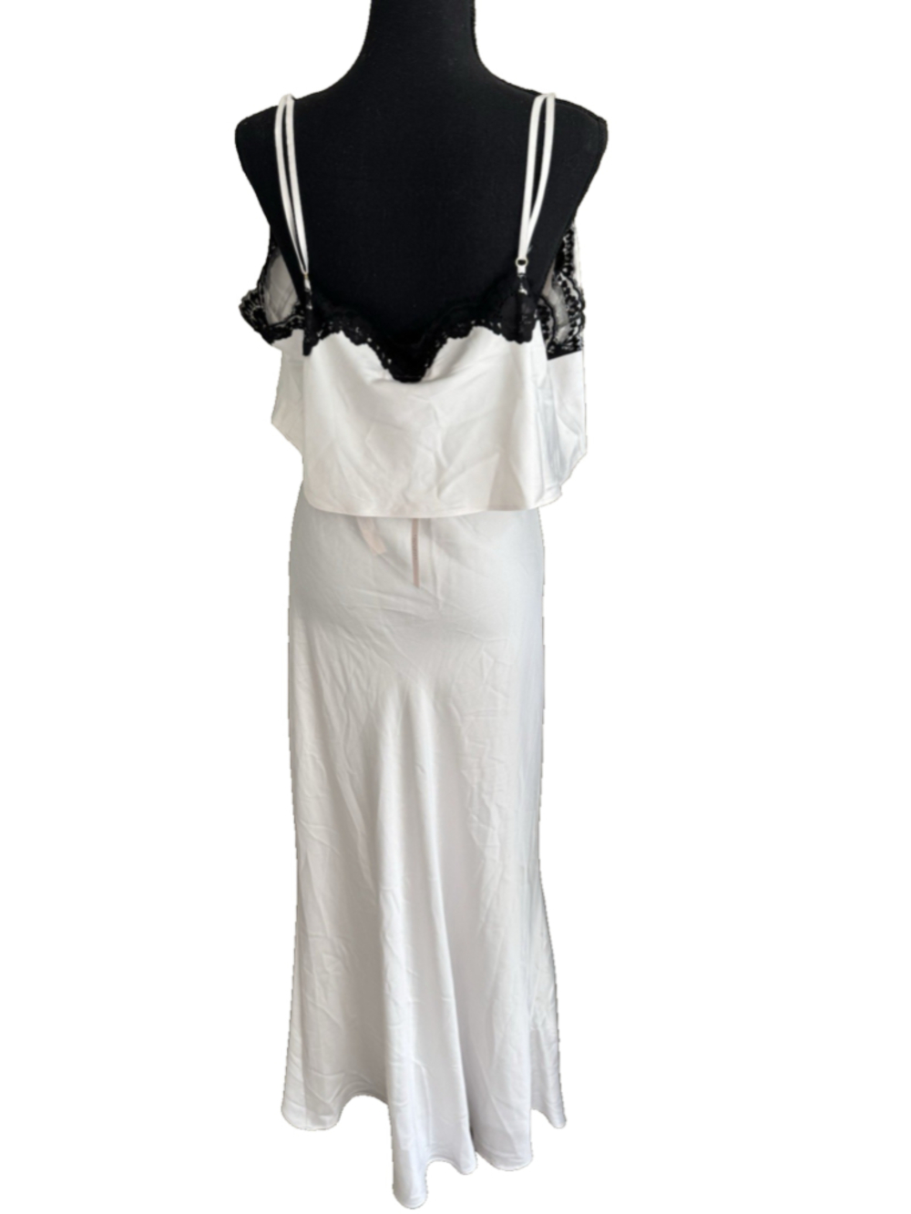 Victoria’s Secret Satin Ivory Black Lace-Trim Cami & Midi Skirt Set XXL NEW NWT - Picture 3 of 15